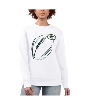G-III 4Her by Carl Banks - Women's White Green Bay Packers Football Logo Graphic Fleece Tri-Blend Pullover Sweatshirt