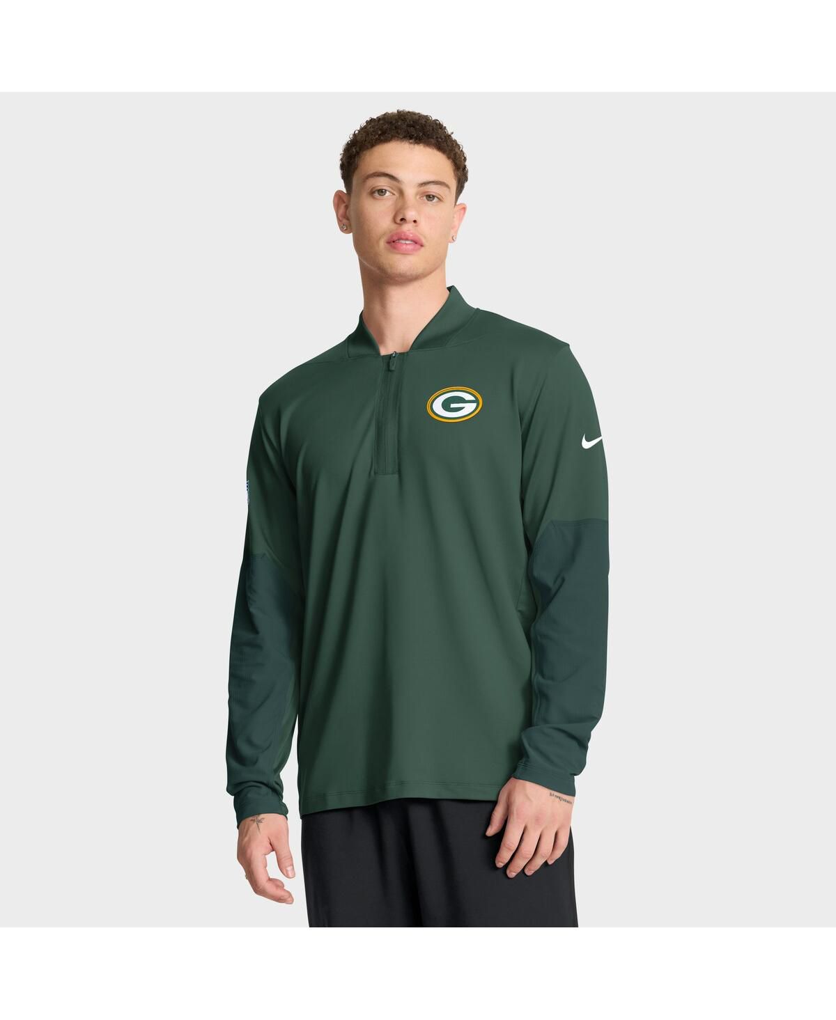 Мужская толстовка-пуловер Green Bay Packers Sideline Dri-FIT с полупрозрачной застежкой-молнией