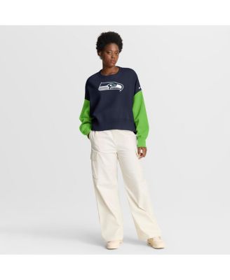Women's College Navy Seattle Seahawks Oversized Color Block Pullover Sweatshirt