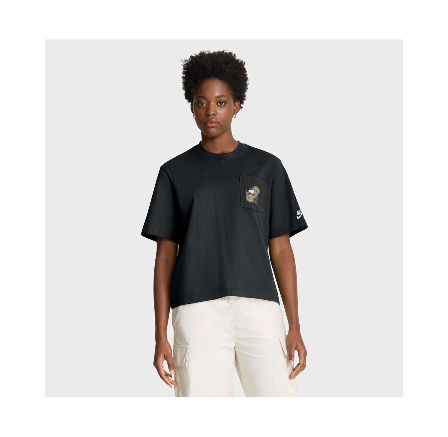 Women's Black New Orleans Saints Rewind Pocket Boxy T-Shirt