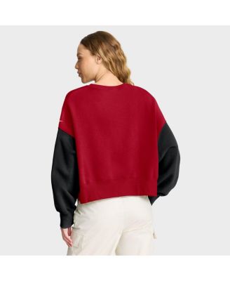 Women's Scarlet San Francisco 49ers Oversized Color Block Pullover Sweatshirt