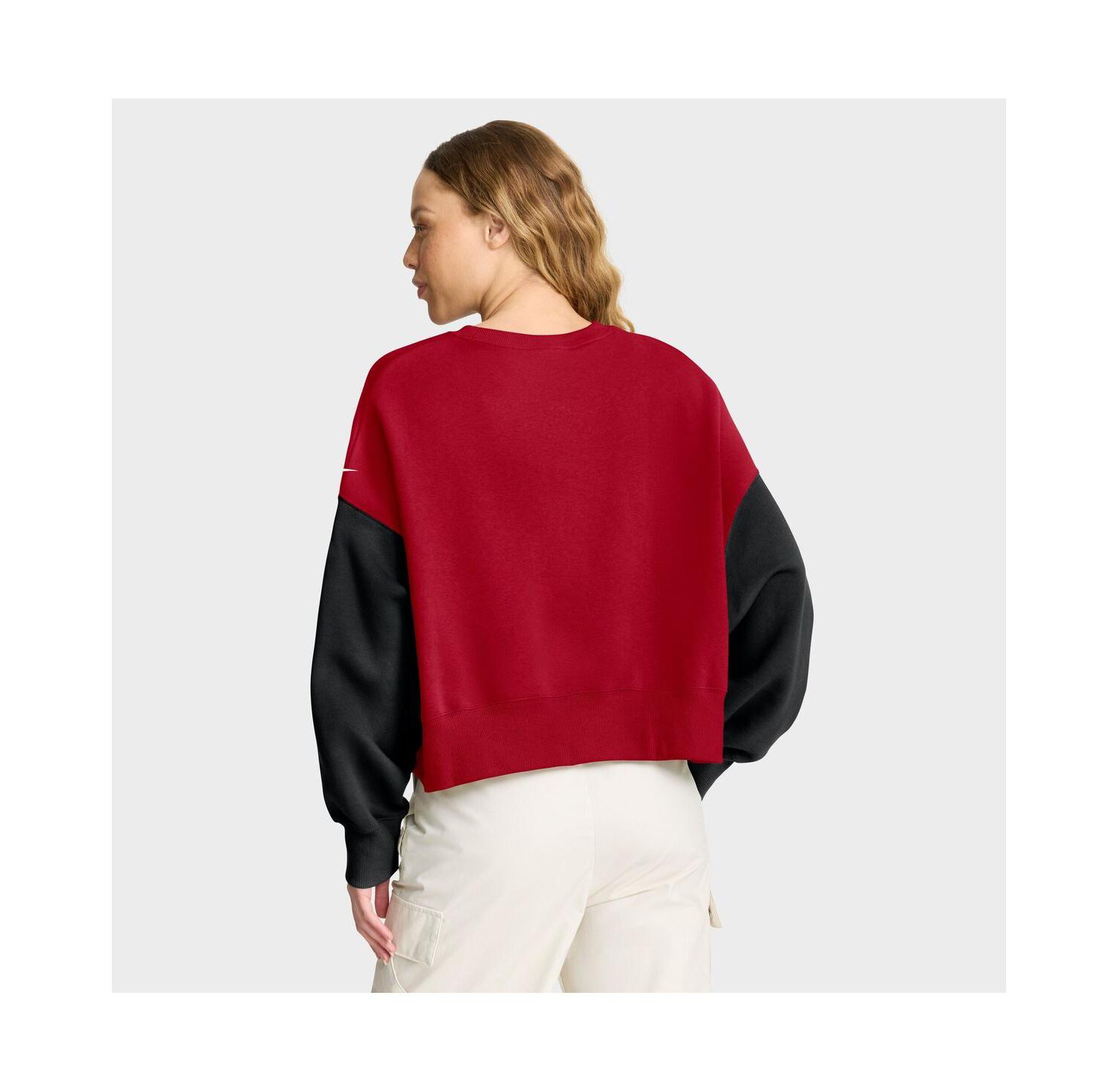 Women's Scarlet San Francisco 49ers Oversized Color Block Pullover Sweatshirt