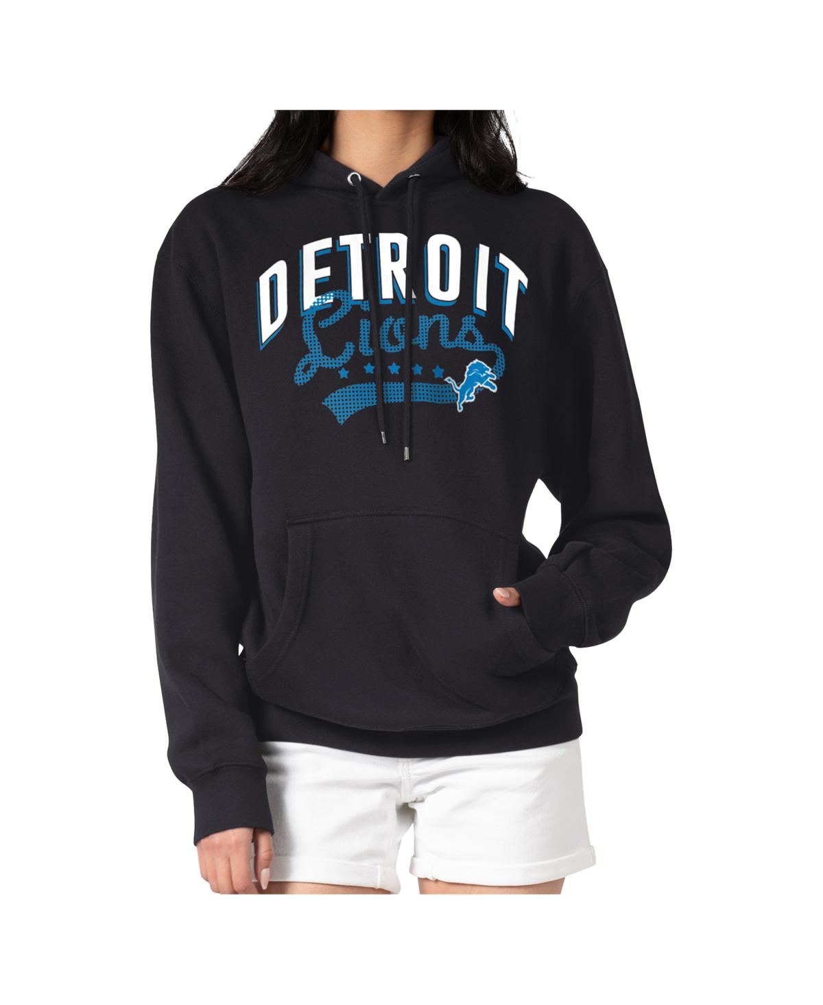 G-iii 4her By Carl Banks Women's Black Detroit Lions Filigree Fleece Tri-blend Pullover Hoodie In Black