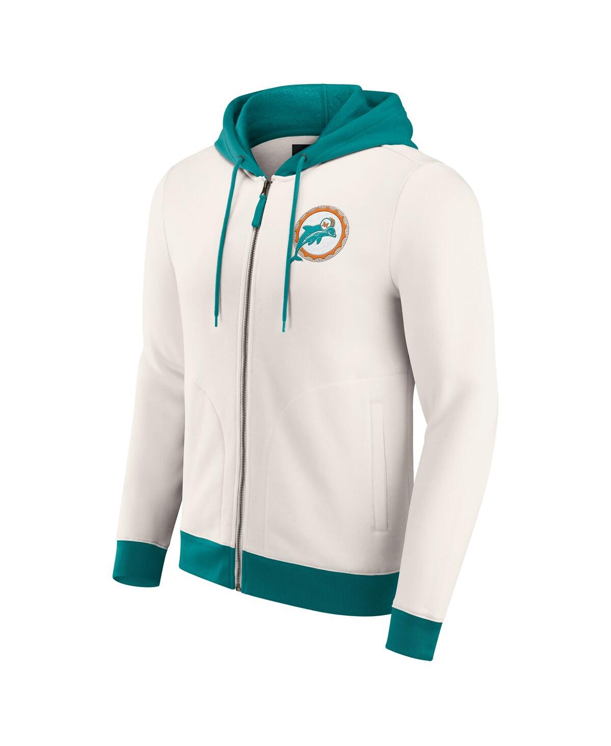 Fanatics Darius Rucker Collection By  Men's Cream Miami Dolphins Distressed Graphics Full-zip Hoodie In White