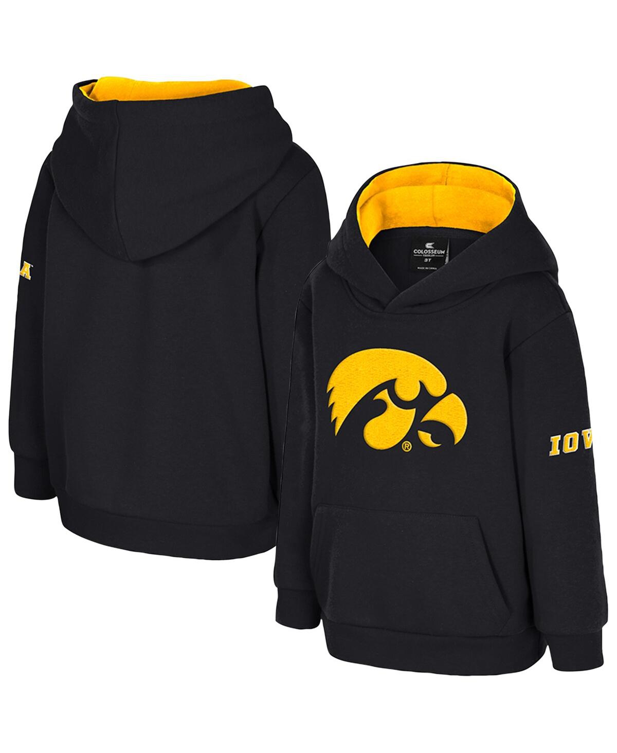 Colosseum Toddler Black Iowa Hawkeyes Big Logo Volume Fleece Pullover Hoodie In Black