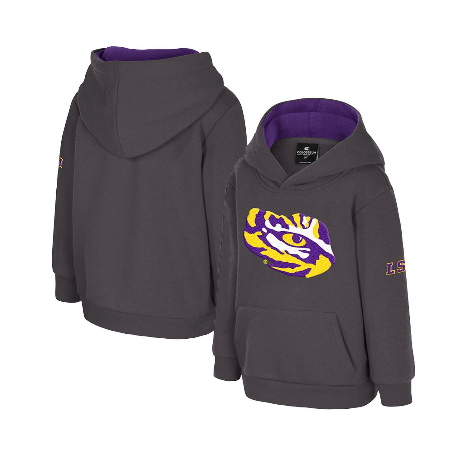 Toddler Charcoal LSU Tigers Big Logo Volume Fleece Pullover Hoodie