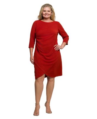 Plus Size Three Quarter Sleeve Ruched Tulip Hem Mini Dress