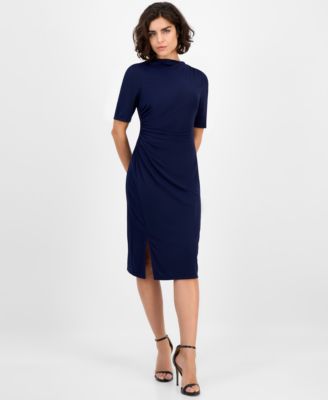 Anne Klein - Women's Cowl-Neck Side-Ruched Dress