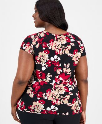 Plus Size Cowl-Neck Cap-Sleeve Top