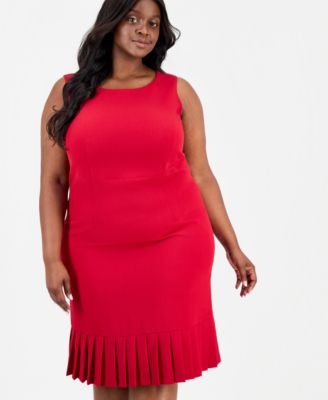 Plus Size Sleeveless Pleated-Hem Sheath Dress