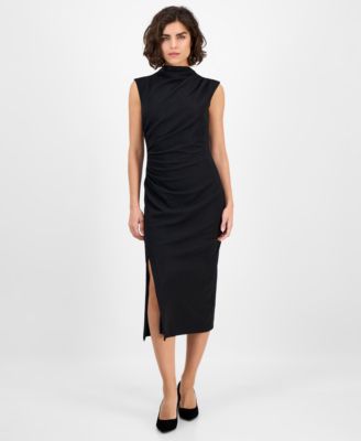 Anne Klein - Women's Drape-Front Textured Knit Midi Dress