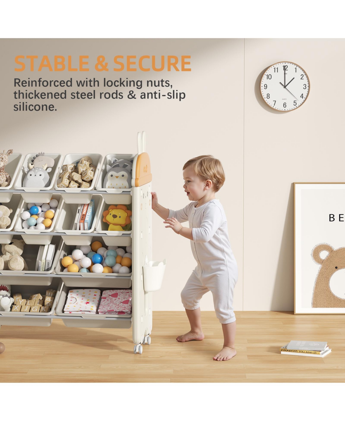 2-in-1 Kids Bookshelf & Bpa-Free Toy Organizer with Removable Bins and Wheels