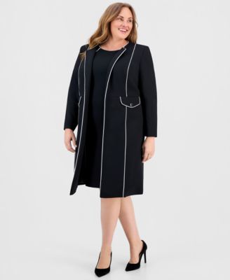 Plus Size Stretch Crepe Corded Topper Jacket