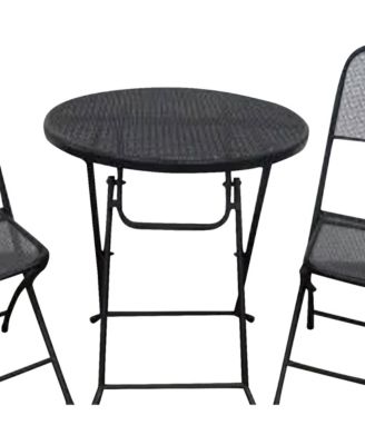 Padova Foldable 3 Piece Steel Bistro Dining Set, Black