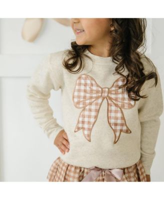 Little and Big Girls Gingham Bow Patch Sweatshirt