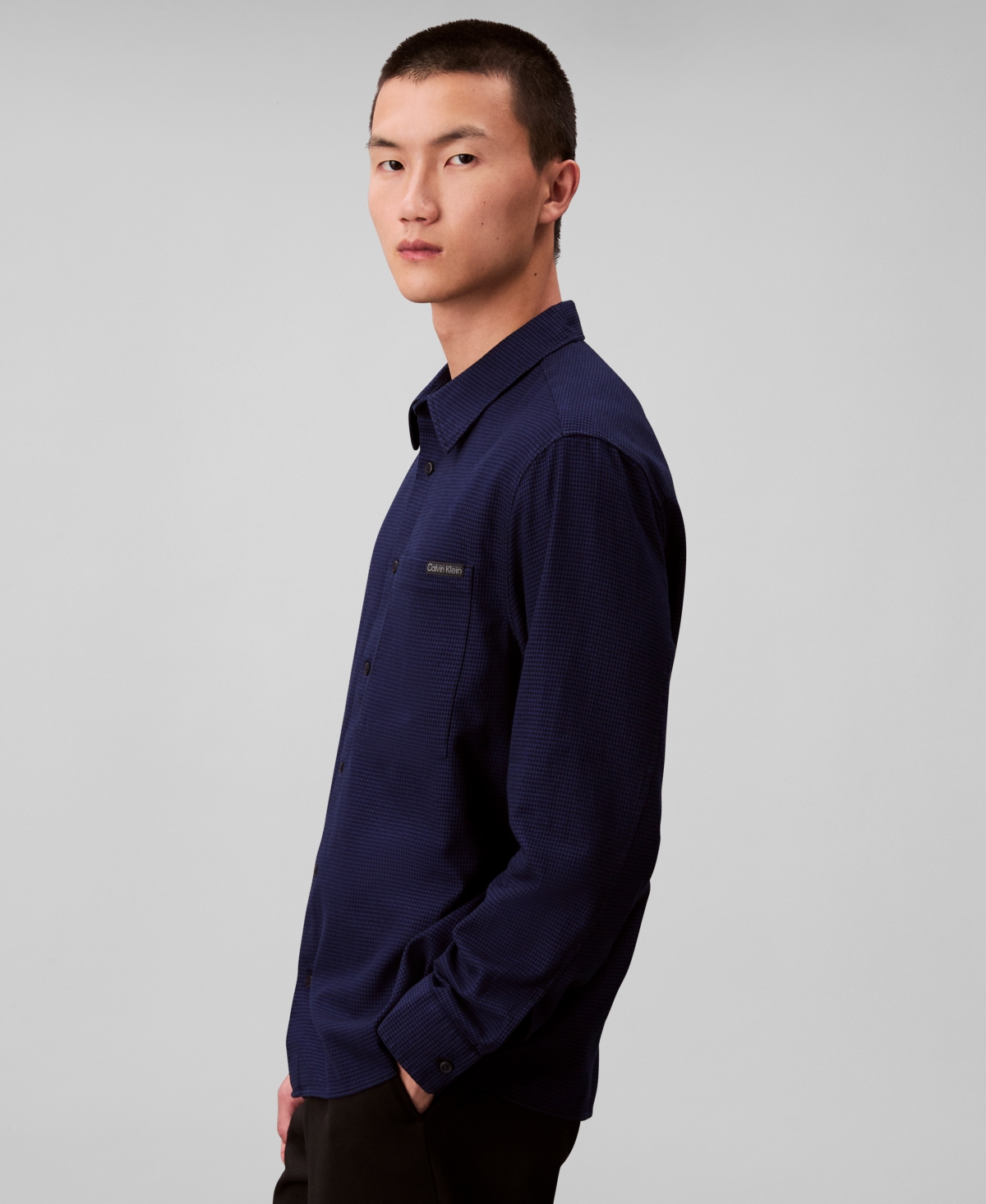 Calvin Klein Men's Classic-fit Yarn-dyed Houndstooth Shirt In Blue