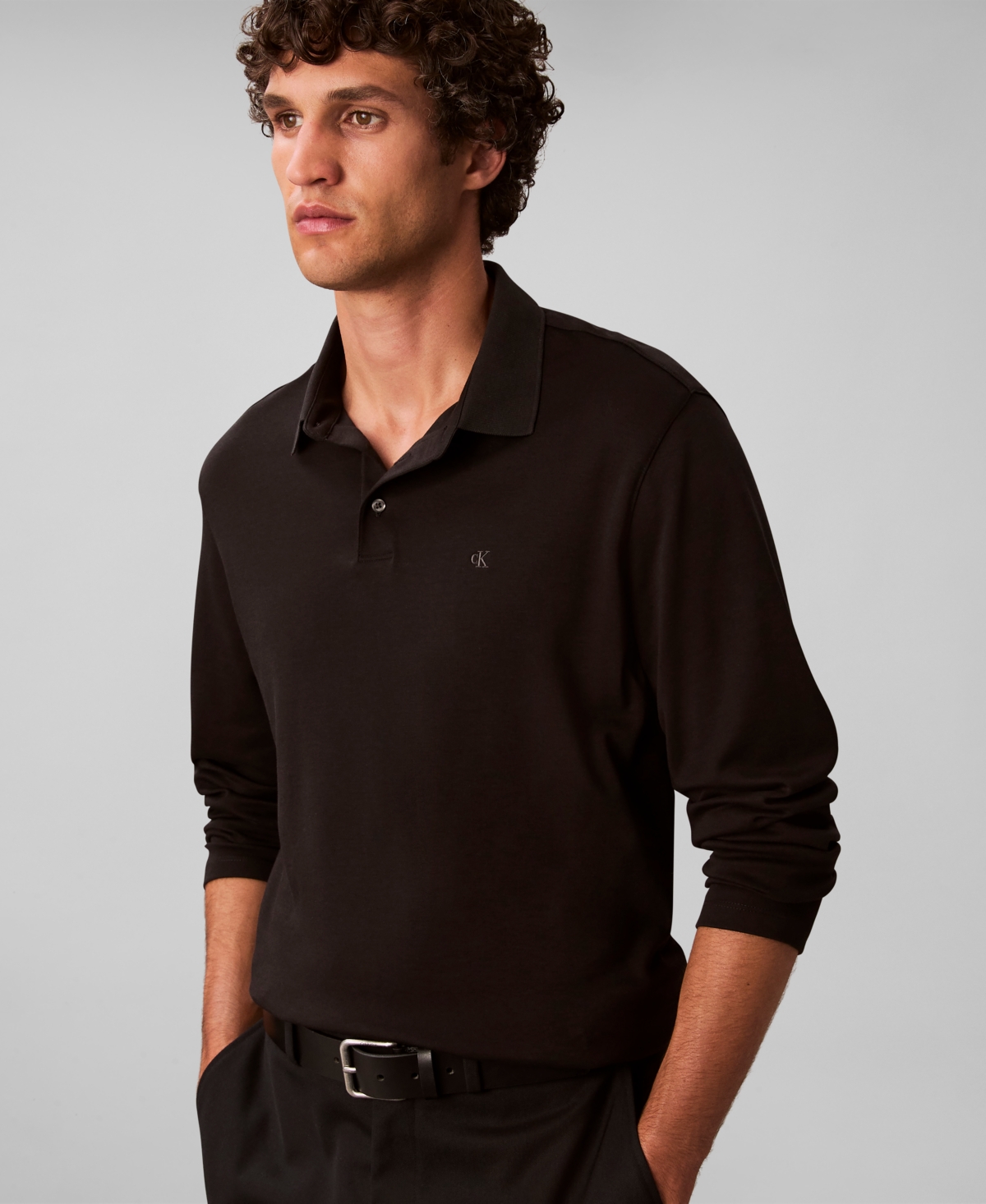Calvin Klein Men's Long Sleeve Polo Shirt In Black