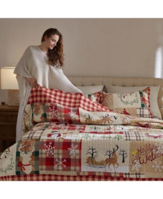 Christmas Rustic Cabin Lodge Quilt Bedspread Set, Queen