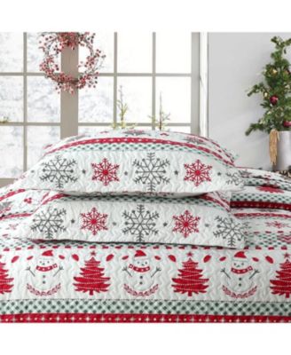 Winter Christmas Holiday Quilt Bedspread Set, 3-Pc., King