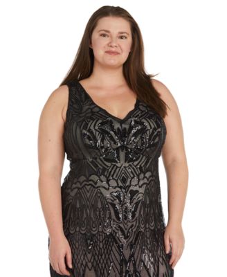 Plus Size Beaded Contrast Lining Dress