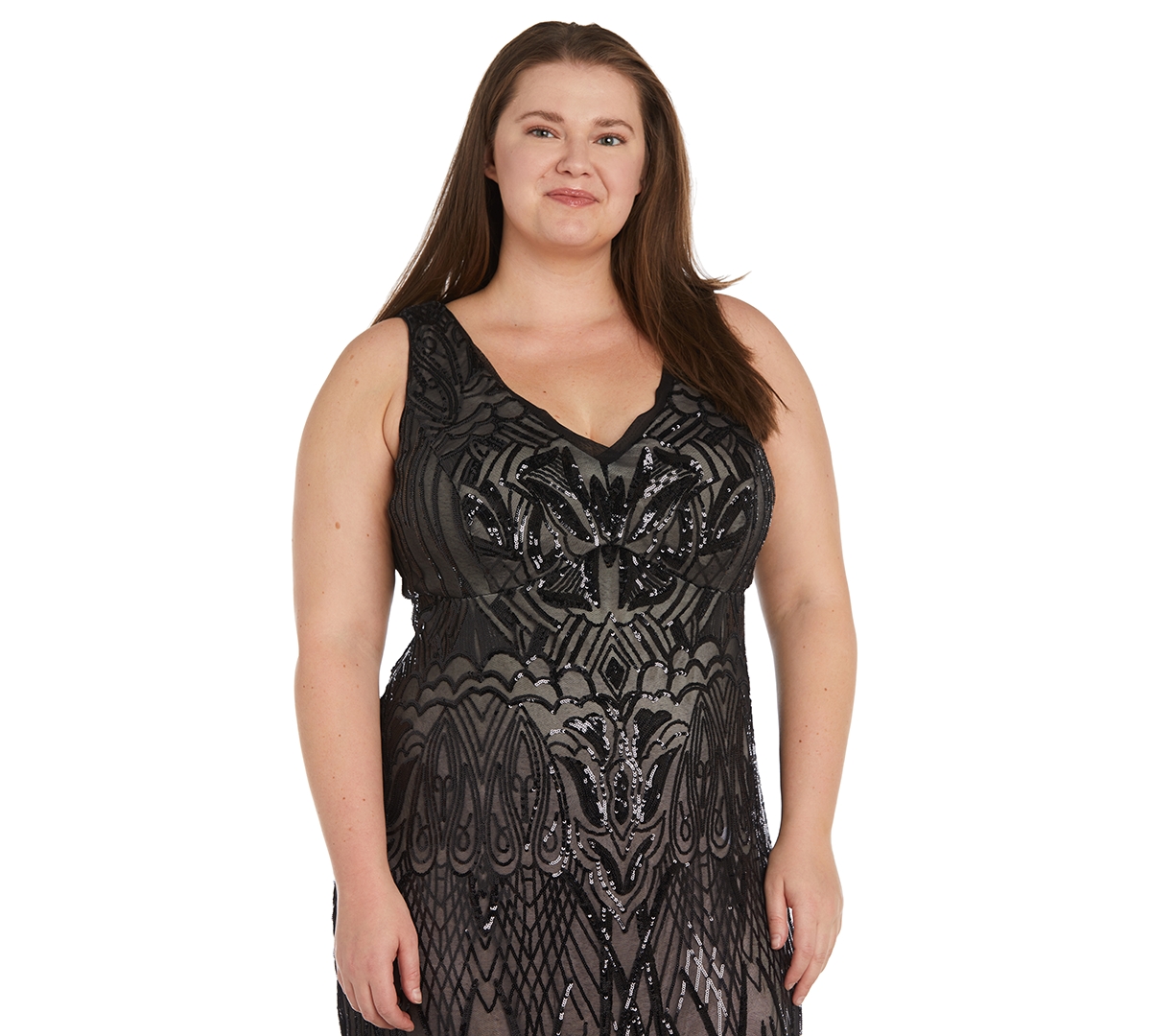 R & M Richards Plus Size Beaded V-neck Maxi Dress In Black