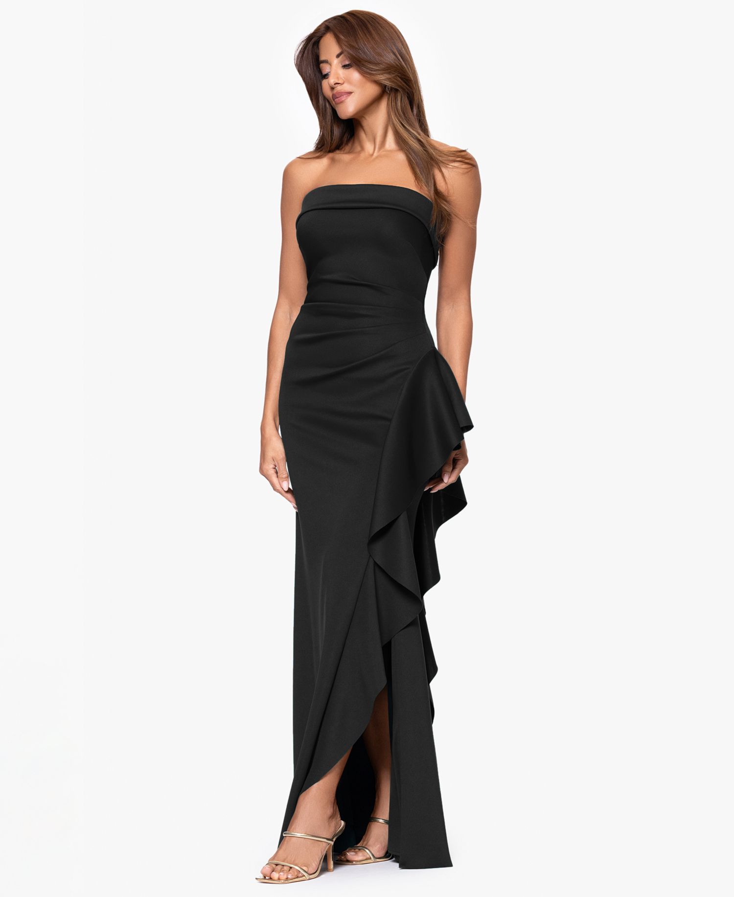Petite Strapless Ruffle Sheath Gown