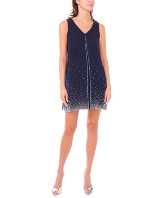 Petite V-Neck Sleeveless Beaded Dress