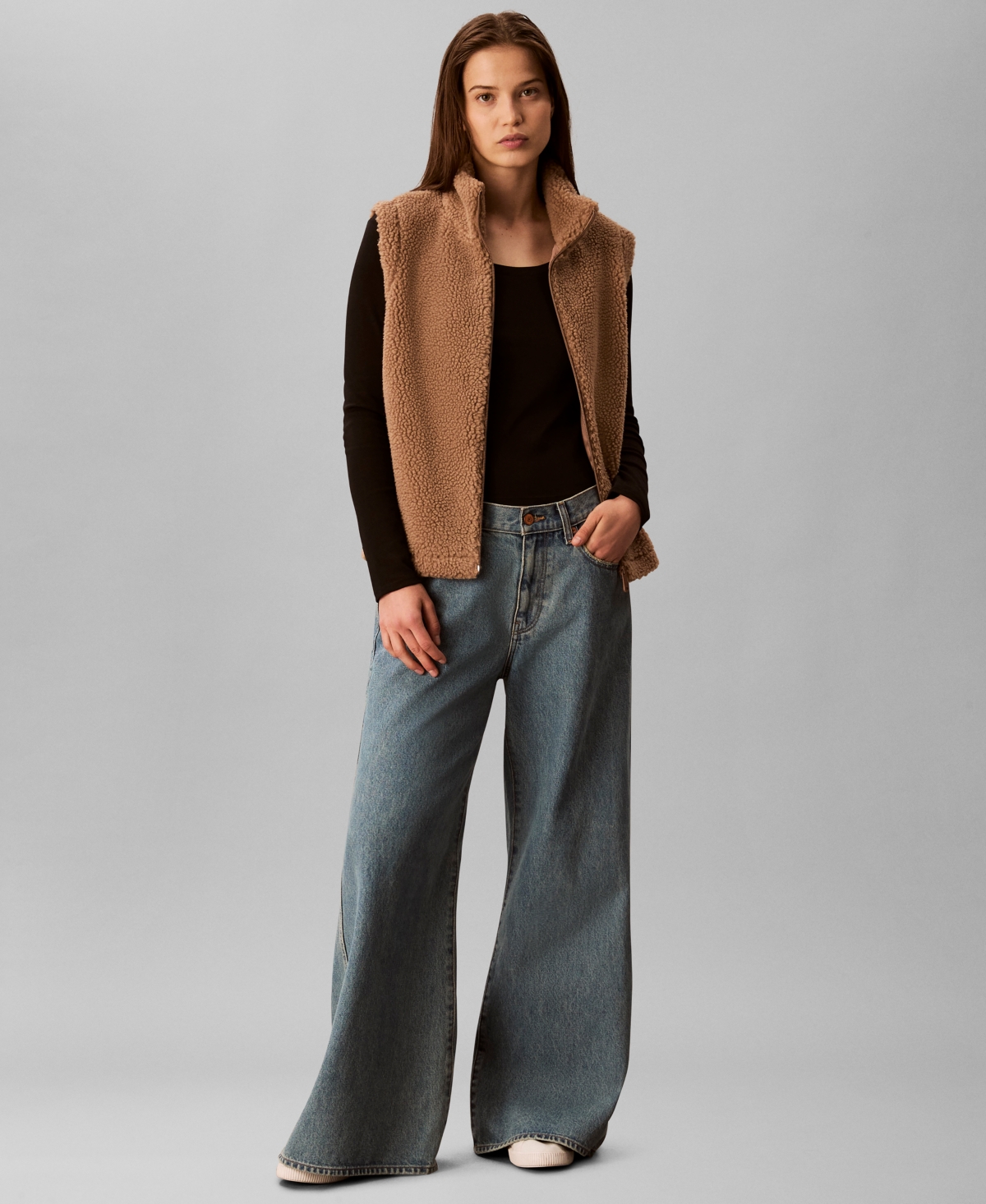 Calvin Klein Jeans Est.1978 Women's Mock Neck Vest In Brown