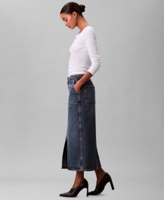 Women's Denim Maxi Carpenter Skirt