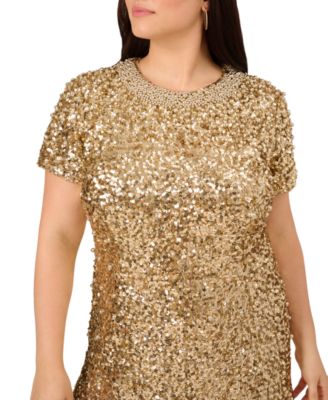 Plus Size Beaded Mesh Short Sleeve Dress
