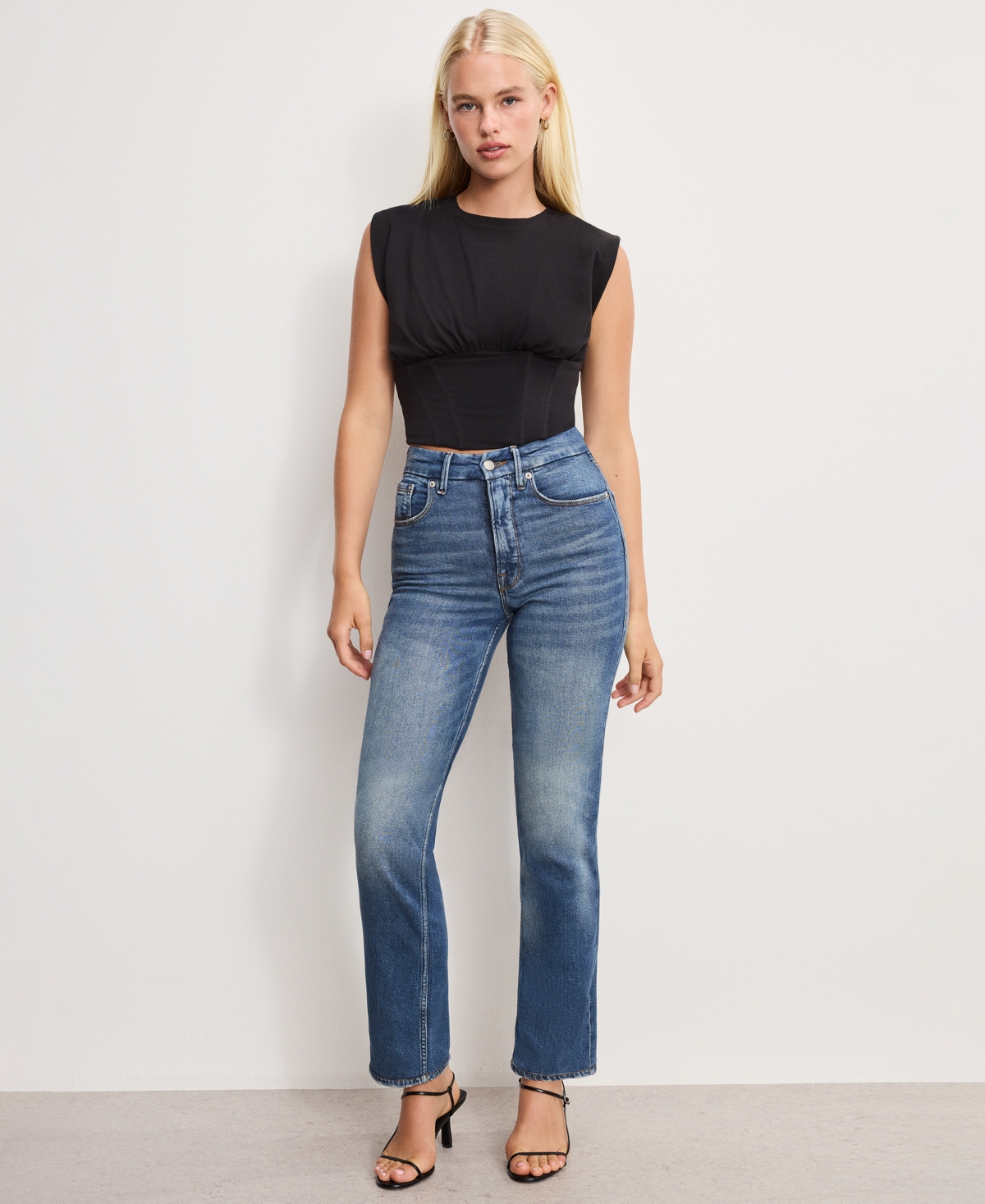 Good American Stretch-cotton Corset Top In Black