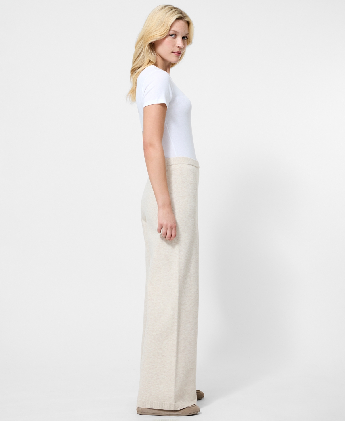 French Connection Marley Knit Wide Leg Pants In White