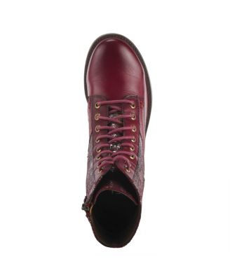 L Artiste Women s MARTY-MET Lace-Up Floral Metallic Boots with Faux Snakeskin Texture and Embossed Heel