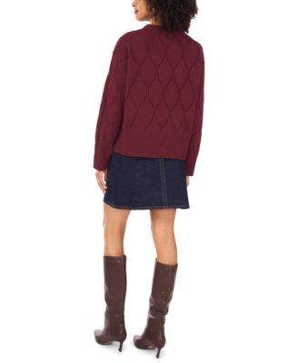 Women's Crewneck Textured Knit Pattern Long-Sleeve Sweater