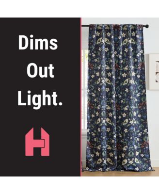 Florence Floral & Birds Patterned Window Back Tab Rod Pocket Curtains Bedroom - Light Blocking Darkening Window Panels, Set of 2