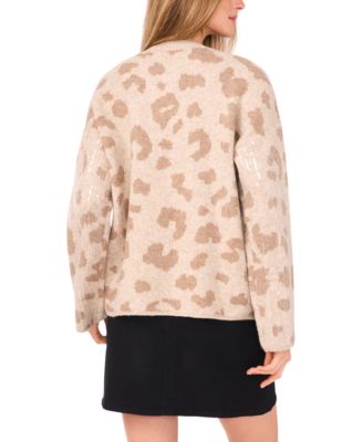Women's Animal-Print Crewneck Sequined Long-Sleeve Sweater