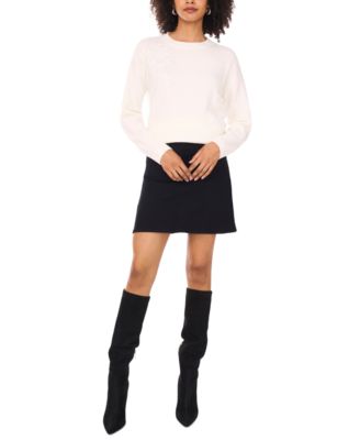 Women's Crewneck Embellished Sequin Floral Long-Sleeve Sweater