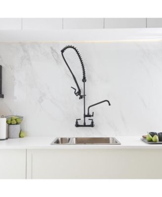 Commercial Restaurant Pull Down 2-Handle Wall Mount Pre-Rinse Spray Utility Kitchen Faucet in Polished Chrome