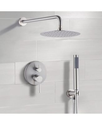 10" Brushed Nickle Roud Rain Shower head and Handheld Shower Head Set, Silver