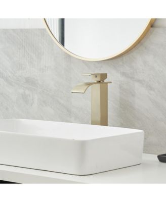 Waterfall Single Hole Single Handle Bathroom Vessel Sink Faucet With Supply Hose in Brushed Gold