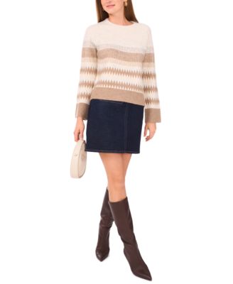 Women's Crewneck Geometric-Print Raglan-Sleeve Sweater