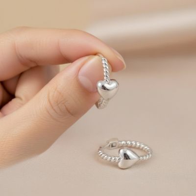 Sterling Silver White Gold Plated Heart Design Hoop Earrings