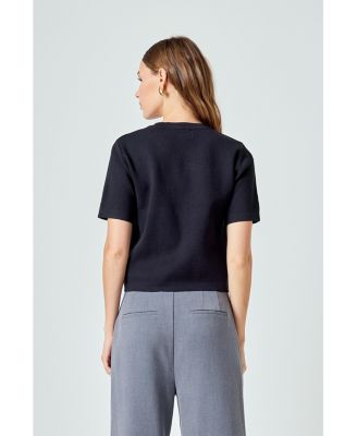 Women's Short Sleeve Jewel Button-Up Cardigan