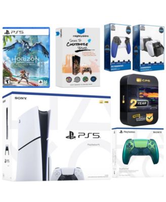 Playstation 5 Slim Disc with Horizon Forbidden West, Extra Chroma Pearl Controller, Trigger Stop Kit, Charge Dock and MightySkins Decal Voucher +