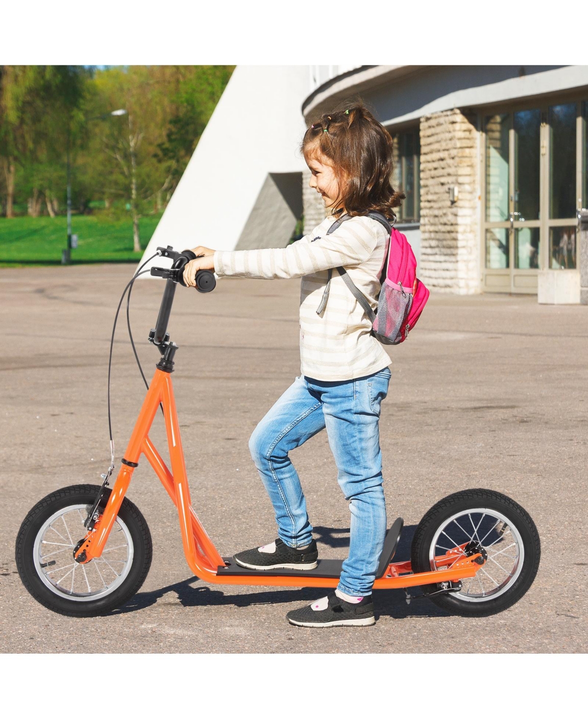 Height Adjustable Kid Kick Scooter with 12-Inch Air-Filled Wheel – Orange