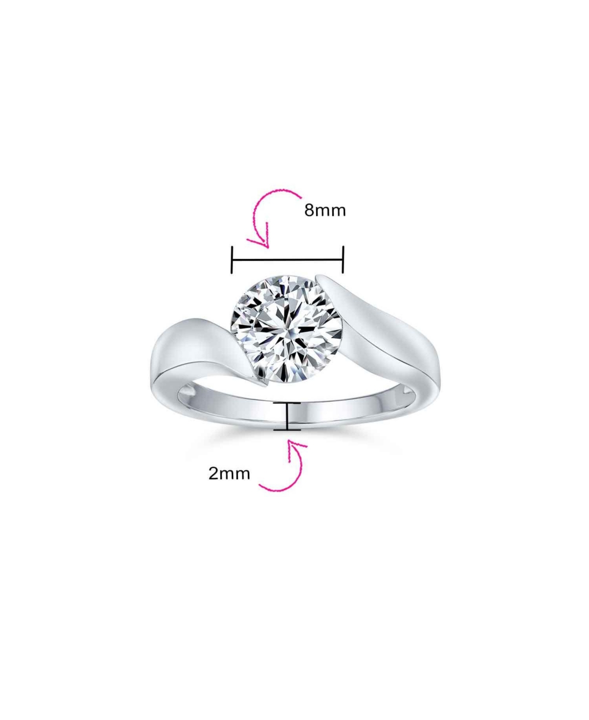 Bling Jewelry Modern 3ct Round Cz Tension Set Solitaire Promise Ring With Plain Band In Sterling Silver
