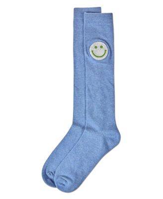 Little Girls Fuzzy Smiley Face Knee High Socks