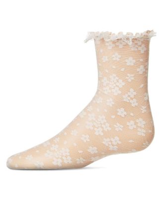 Little Girls Lace-Trim Lettuce-Edge Floral Net Ankle Sock