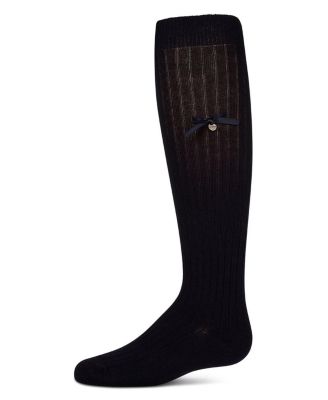 Big Girls Cotton-Rich Fancy Logo and Bow Trimmed Knee Sock