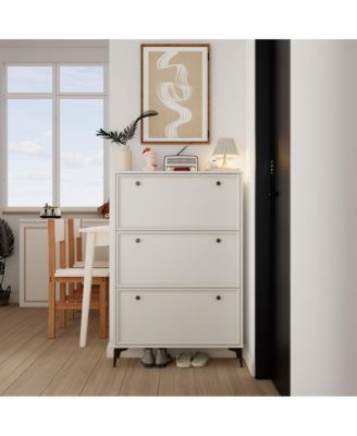 Modern White Shoe Cabinet 3 Flip-Drawer